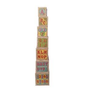 Antique Wooden Nesting Boxes Children's Learning Blocks Full Set of 7 ABCs